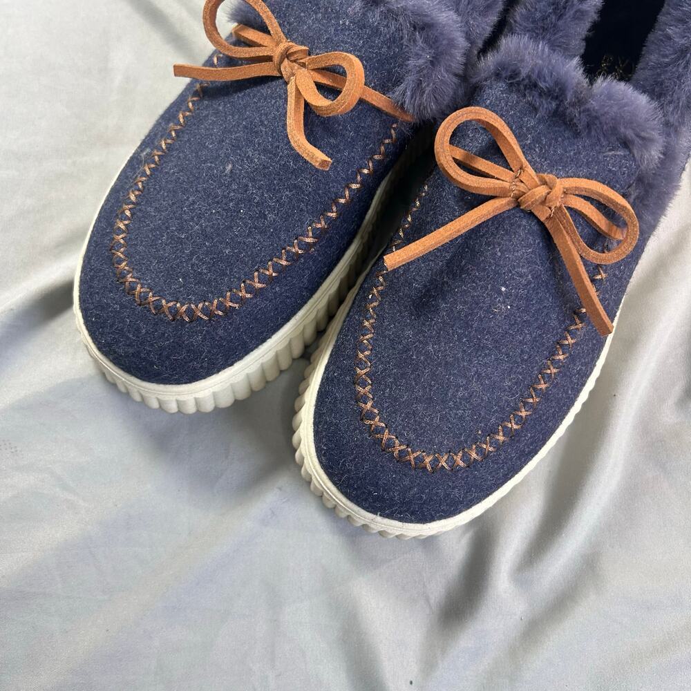 Skechers cozy Ojai women's moccasin slippers in navy faux wool and faux fur - Picture 7 of 8